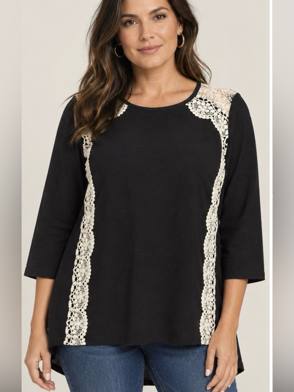 Umgee Black Camisole with Cream Lace Trim